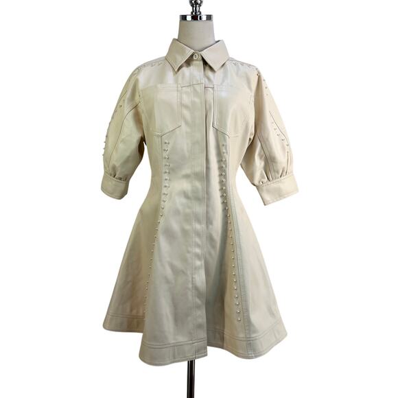 Aje Claire Pearl Mini Dress Faux Leather Ivory Cream Ecru White - Picture 2 of 15